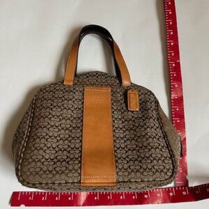 Coach Mini Signature Tan/Brown Leather Large Zip Cosmetic Travel Bag-Great Cond